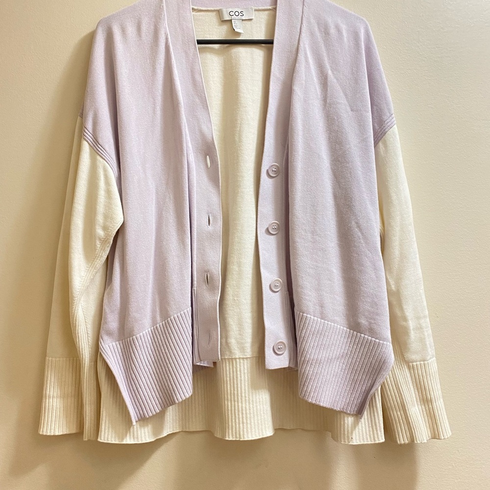COS Cream and Purple Cardigan Sweater Relaxed Fit